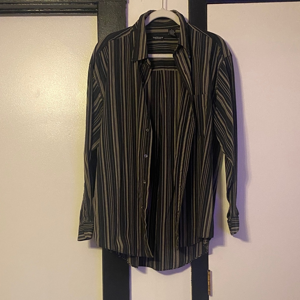 Van Heusen Men's Black and Gray Striped Shirt